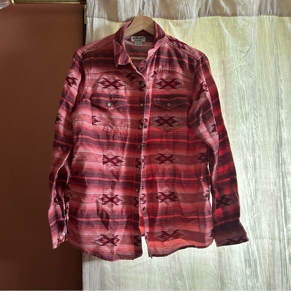 Ariat Real Adorable Serape Pearl Snap Aztec Western Shirt Long Sleeve Pink Sz XL - Picture 2 of 6